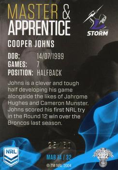 2022 NRL Traders - Master & Apprentice Blue #MAB14 Cooper Johns Back